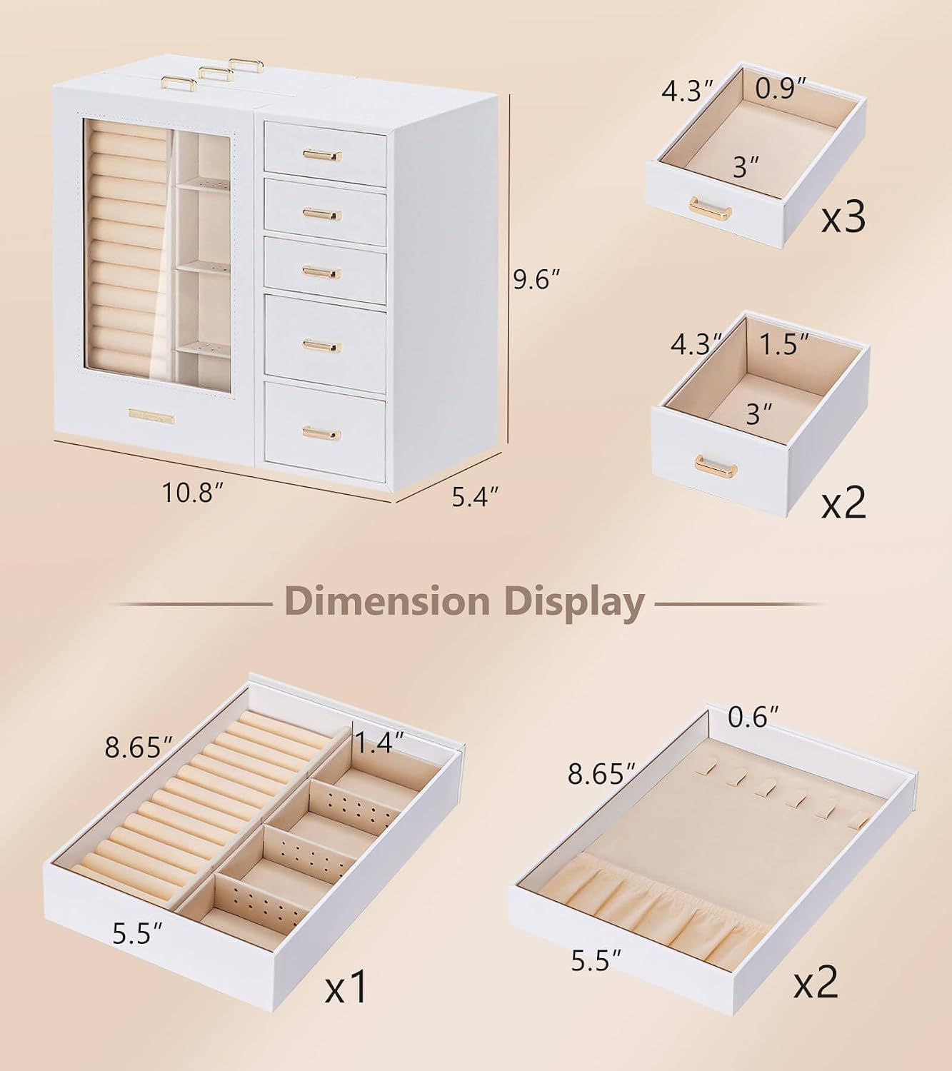 Homde - Gran joyero\/organizador\/caja con ventana de vidrio, cajon...