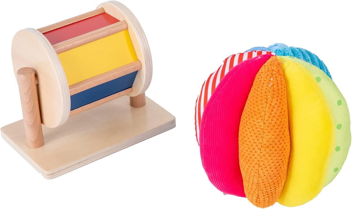 Adena Montessori Kit de juego: tambor giratorio y bola de tela, 19....