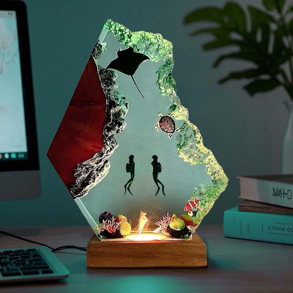 Lámpara hecha a mano de la resina del océano 3D, luz de la noche de...