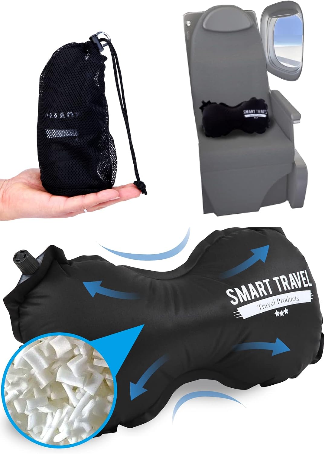 Almohada de viaje inflable de viaje SMART para asiento de avión | C...