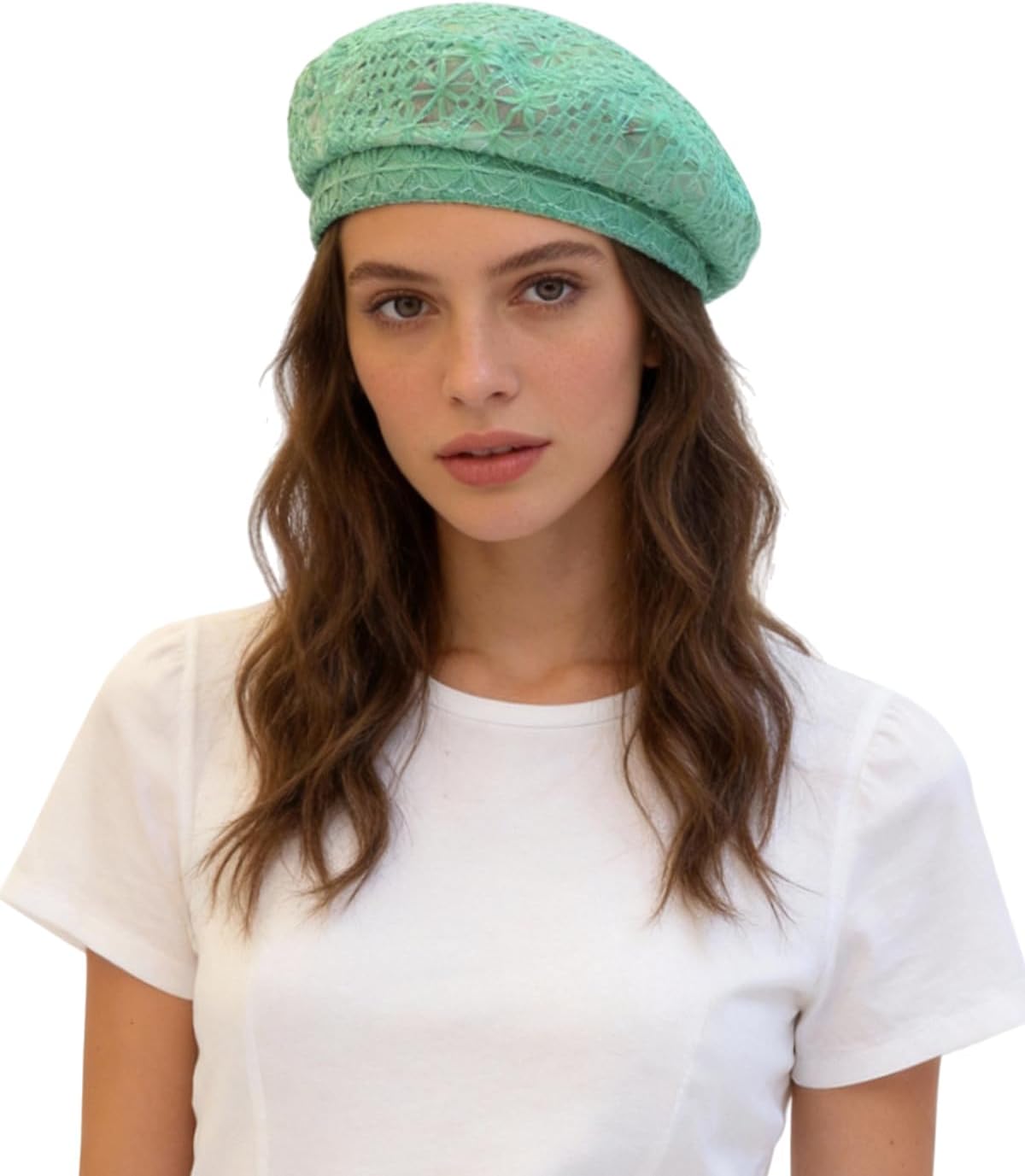 MOSSTYUS Boina ligera de encaje para mujer, diseño floral, transpir...