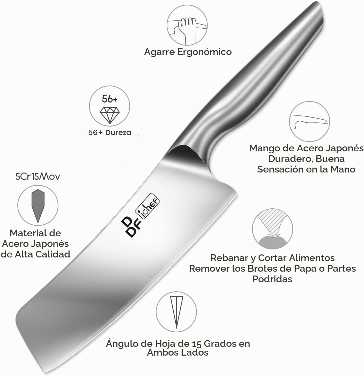 DDF IohEF - Cuchillo | Cuchillo de chef profesional con mango hueco...
