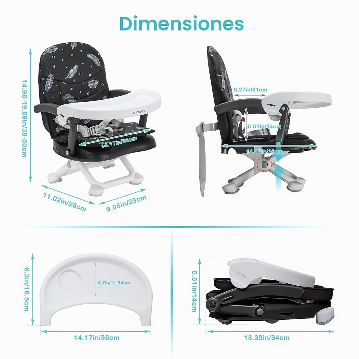 UBRAVOO Asiento elevador para bebé para mesa de comedor con bandeja...