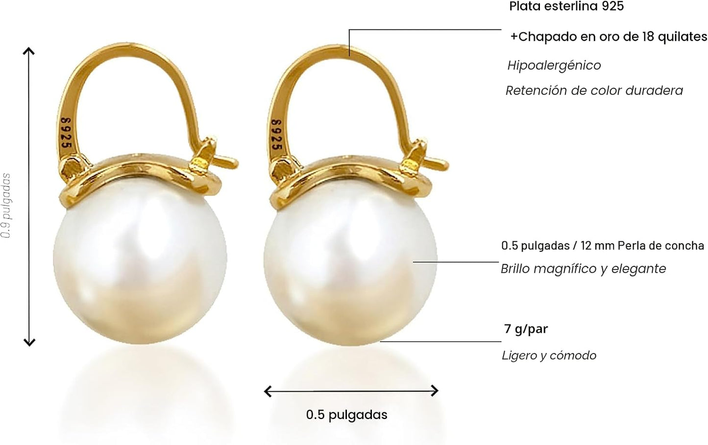 OwMell Elegantes Pendientes Colgantes de Plata de Ley 925 con Perla...
