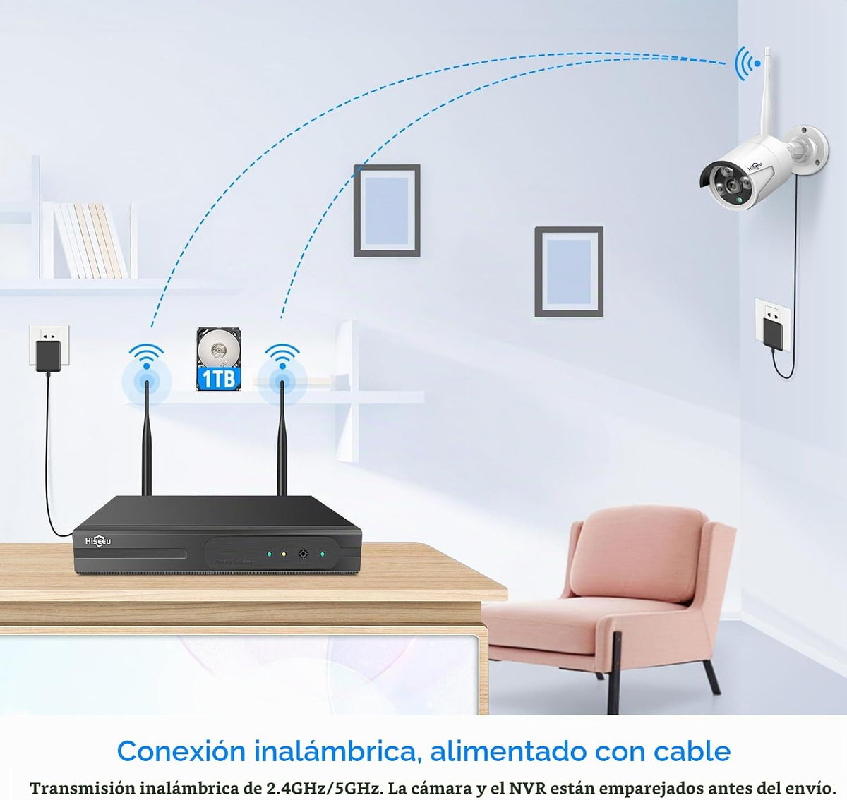 Hiseeu - Sistema de cámaras de seguridad inalámbrico, alcance de 10...