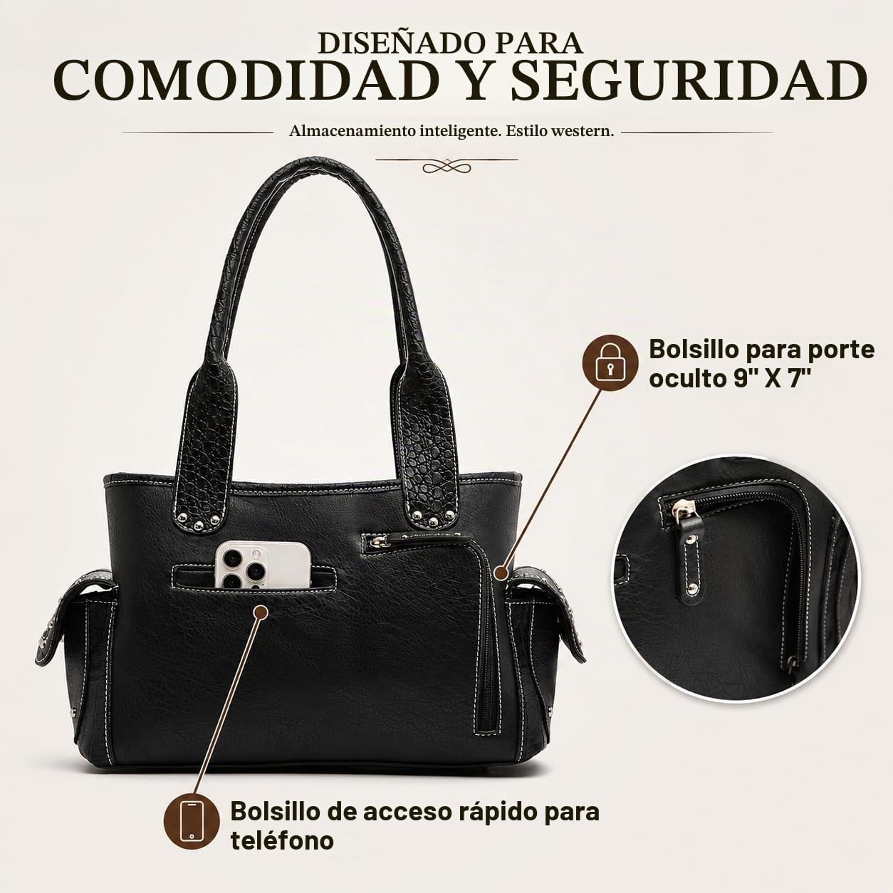 Estilo occidental vaquera tejida con flecos de cocodrilo magnífico...