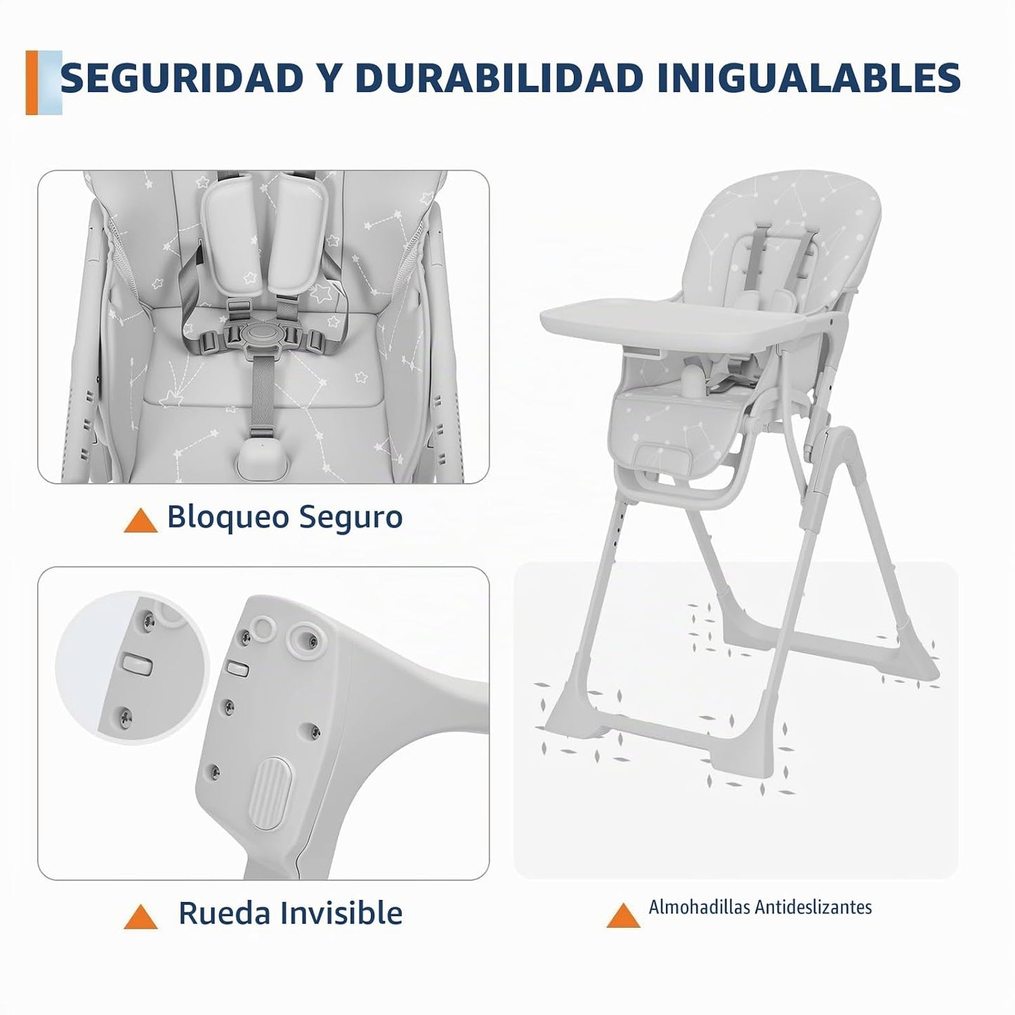 Silla alta para bebé, sillas de alimentación plegables para bebés y...