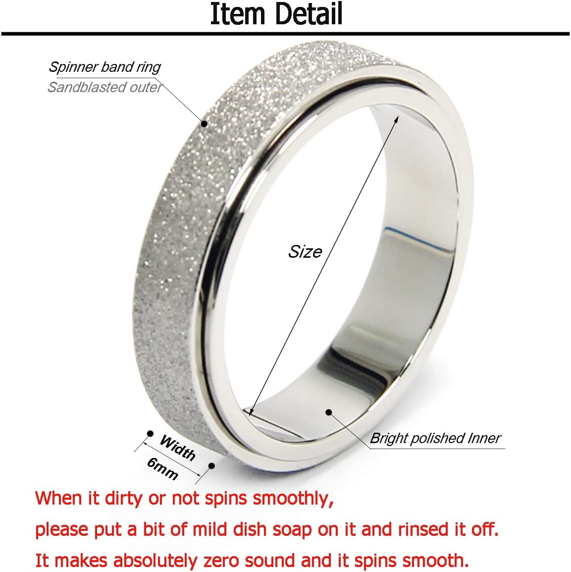 OreilleStar Anillo de ansiedad para mujer, anillo giratorio para an...