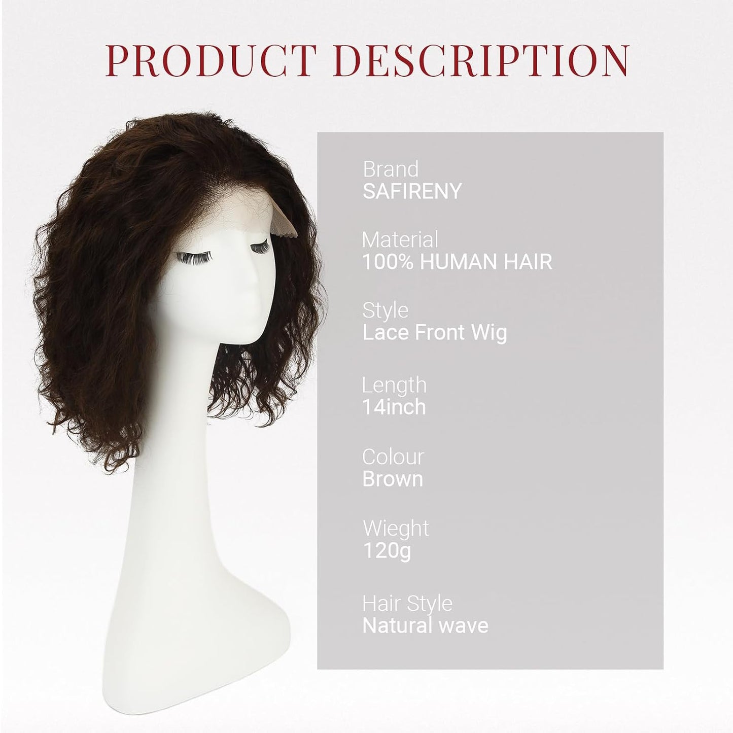 SAFIRENY Pelucas de cabello humano real con encaje frontal, 14 pulg...
