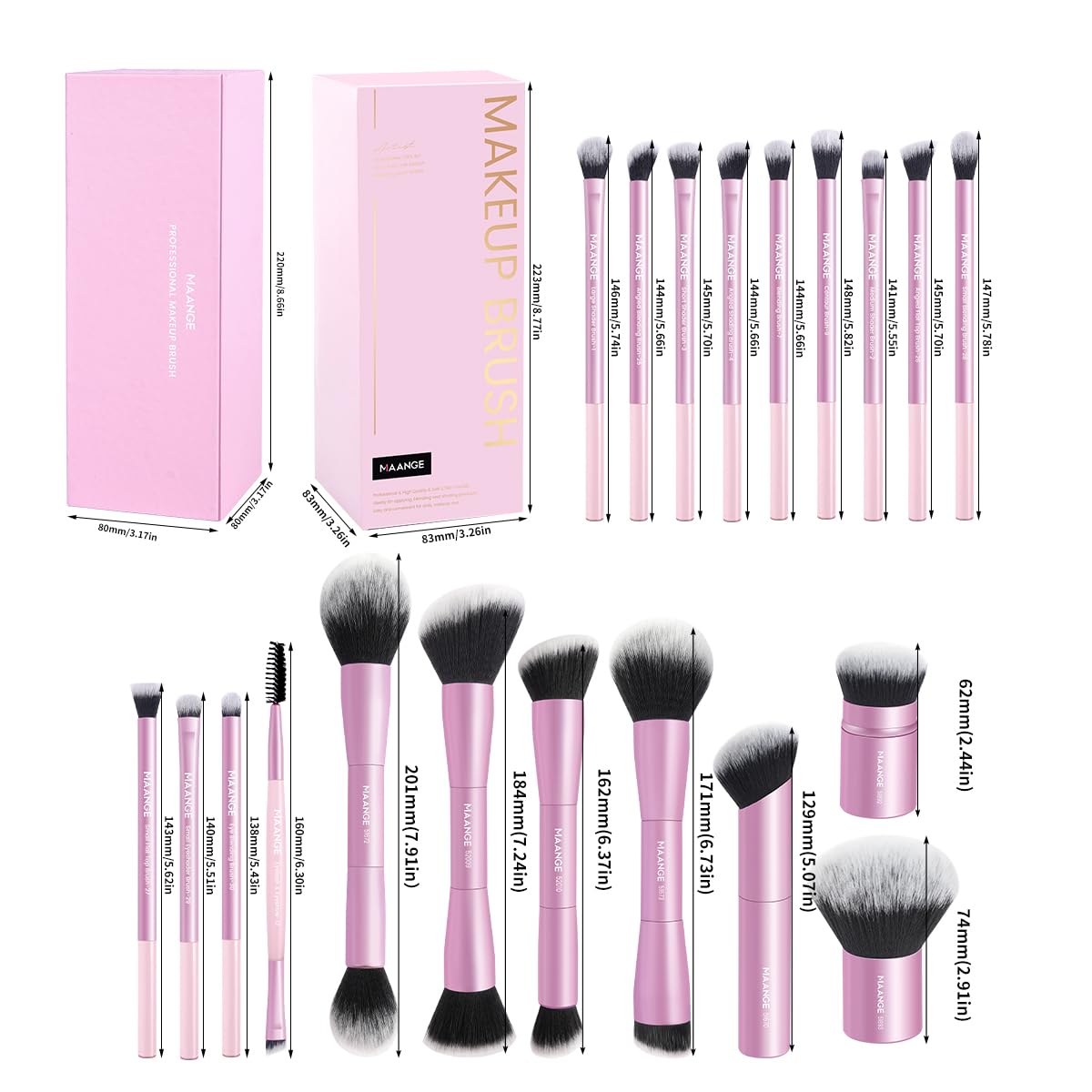 MAANGE 20 piezas de brochas de maquillaje con caja de regalo, broch...
