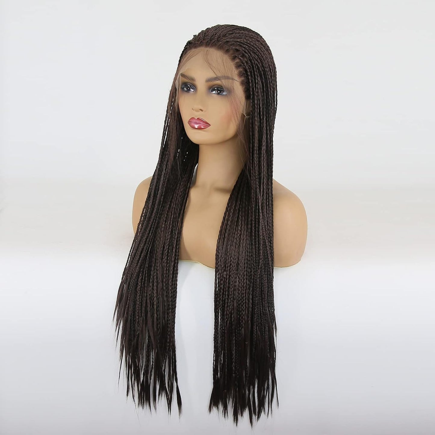 BTWTRY Peluca de cabello sintético con encaje frontal micro trenzad...