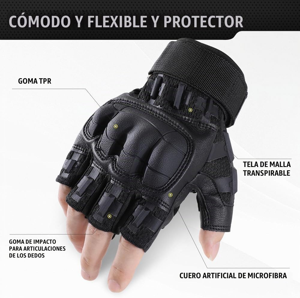 WTACTFUL Guantes tácticos sin dedos para hombres y mujeres, palma r...