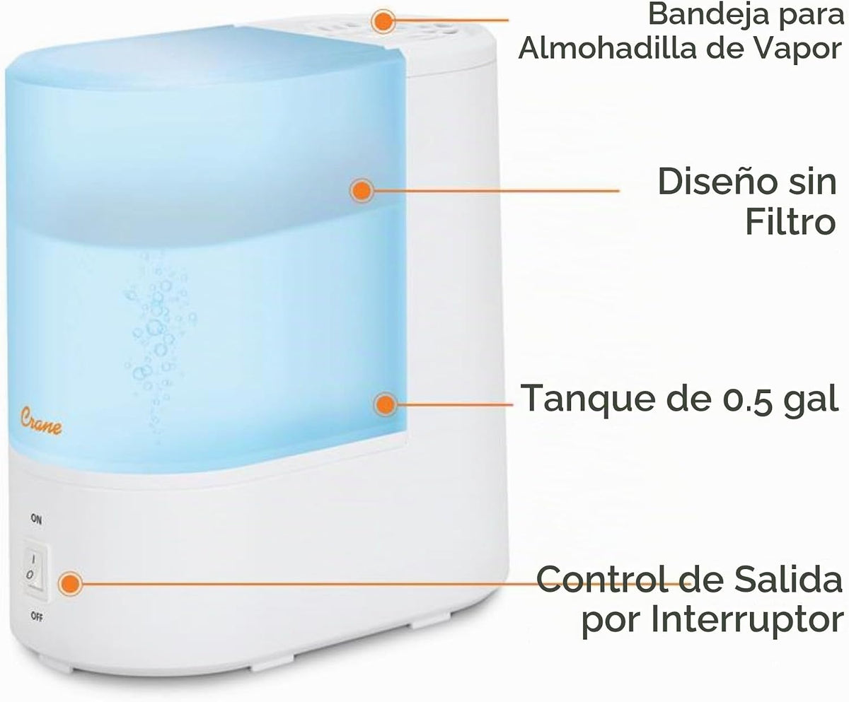 Crane Humidificador de niebla cálida, humidificador pequeño para do...