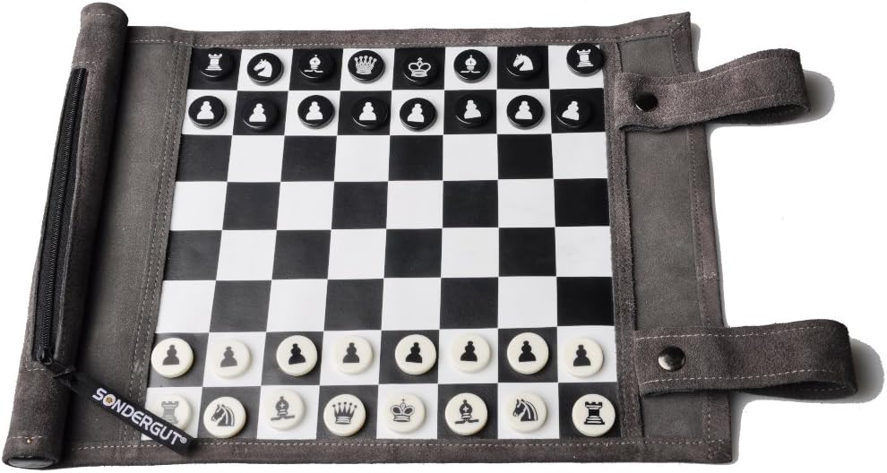 Sondergut Juego de ajedrez y damas de gamuza portátil enrollable, c...