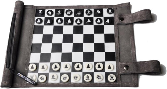 Sondergut Juego de ajedrez y damas de gamuza portátil enrollable, c...