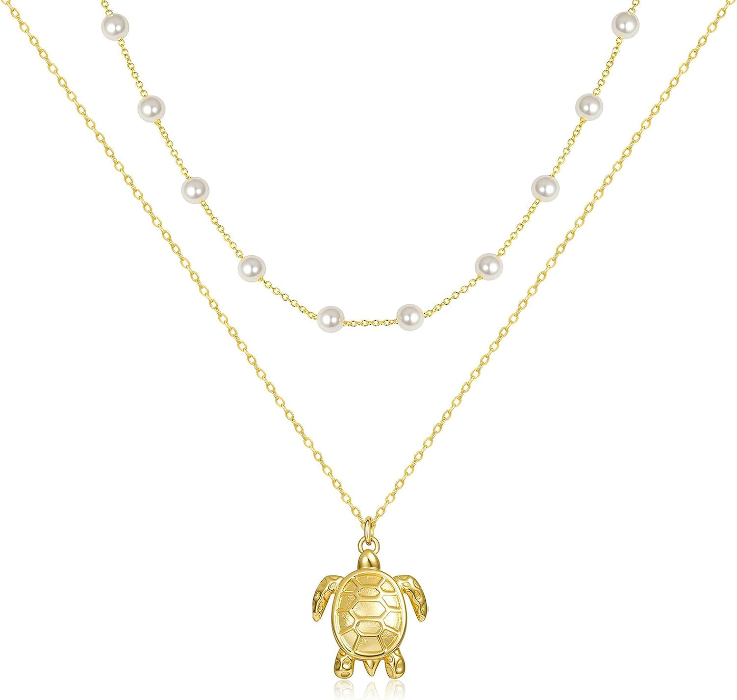 SilvecFantasy Collares en capas de oro de 14 quilates Ocean Beach p...