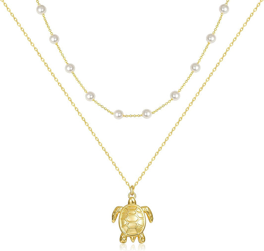 SilvecFantasy Collares en capas de oro de 14 quilates Ocean Beach p...