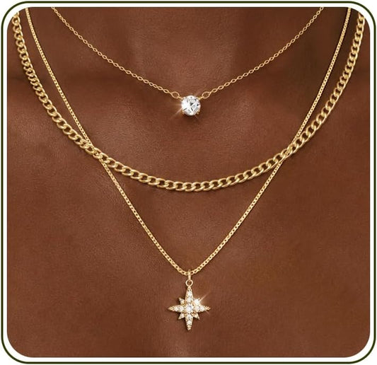 GUOKE Collares de oro en capas para mujer, chapado en oro de 14 qui...