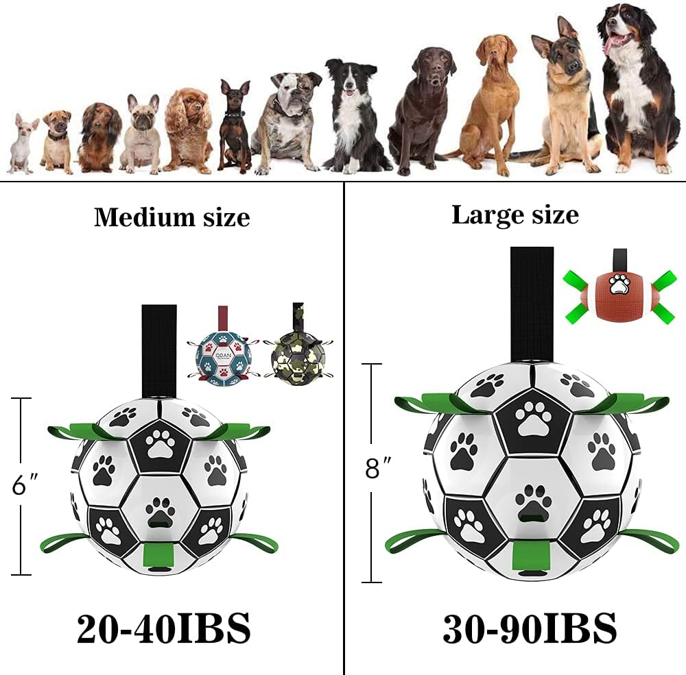 QDAN Juguetes grandes para perros, pelota de fútbol de 8 pulgadas p...