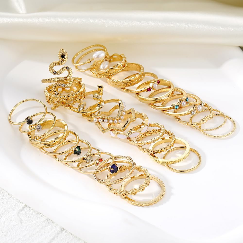 KISS WIFE Anillos apilables de oro para mujer, delicado juego de an...