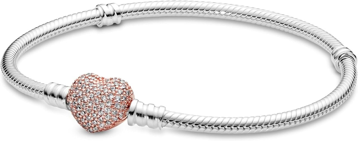 Pulsera de cadena de serpiente con cierre de corazón brillante de P...