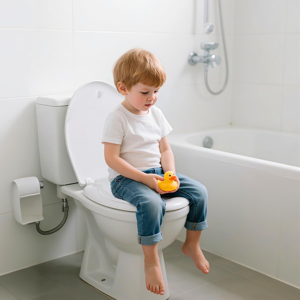 Asiento de inodoro redondo con asiento integrado para niños pequeño...