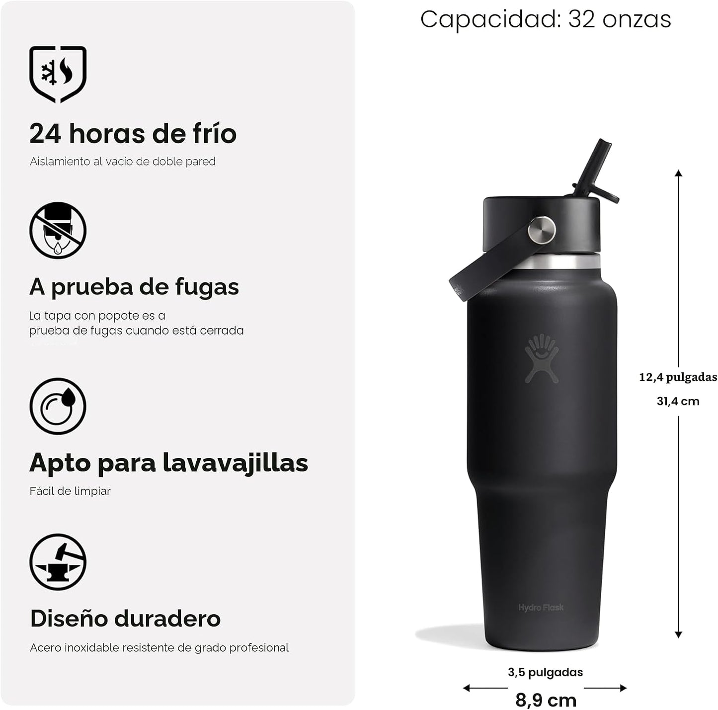 Hydro Flask Botella de agua de viaje \u2013 Acero inoxidable aislad...