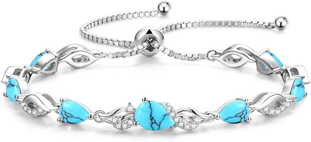 FANCIME Pulsera de piedra natal para mujer Pulsera de tenis ajustab...