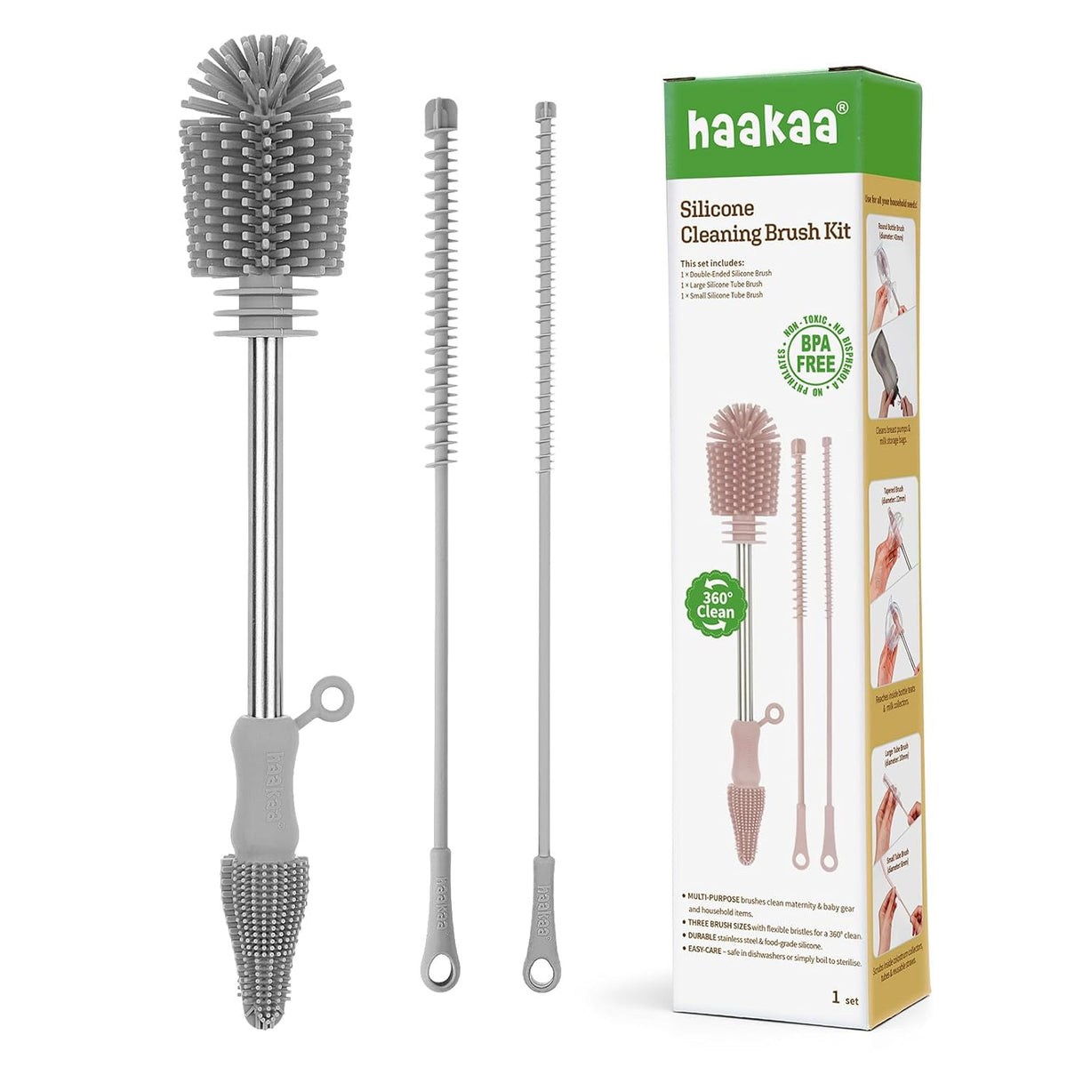 haakaa Kit de cepillos de limpieza de silicona - SUVA Gris - Cepill...
