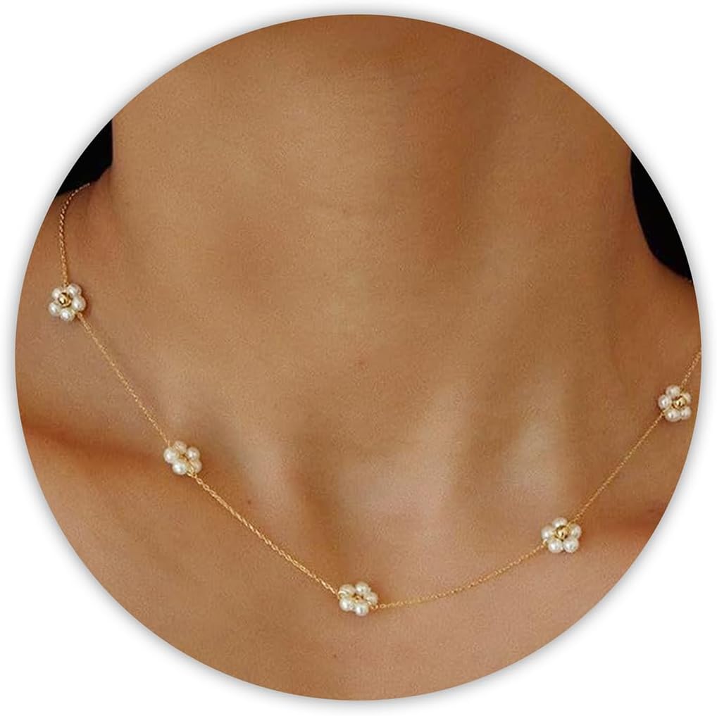 SmileBelle Collares de perlas, gargantilla de perlas de margarita p...