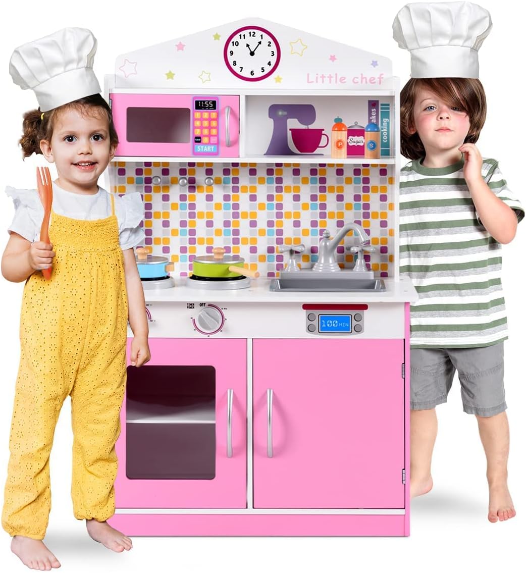 OLAKIDS - Juego de cocina para niños, cocina de madera para niños p...