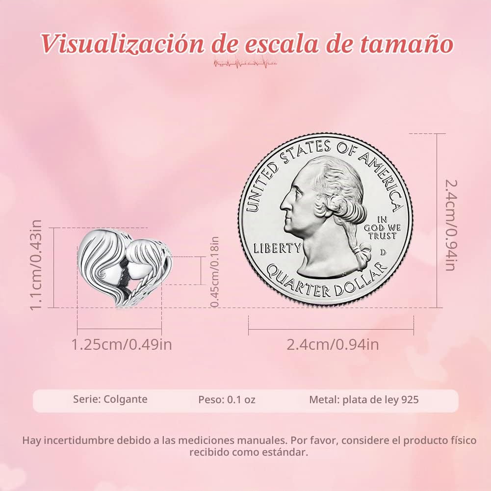 MUNDELL Abalorio con forma de corazón de mamá chapado en oro blanco...