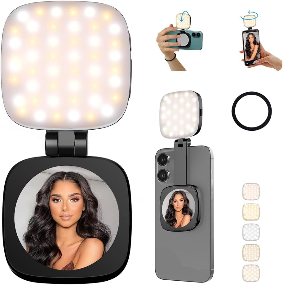 Luz de selfie magnética MagSafe con espejo para iPhone \u2013 Luz d...