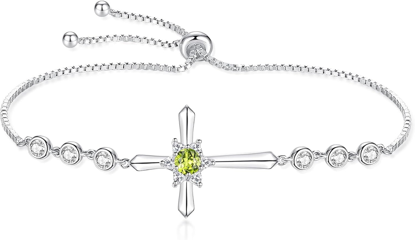 Pulsera Cruz FANCIME de Plata de Ley 925 con Piedra de Nacimiento d...