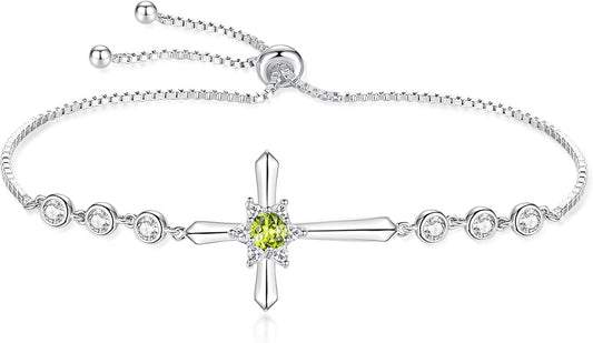 Pulsera Cruz FANCIME de Plata de Ley 925 con Piedra de Nacimiento d...