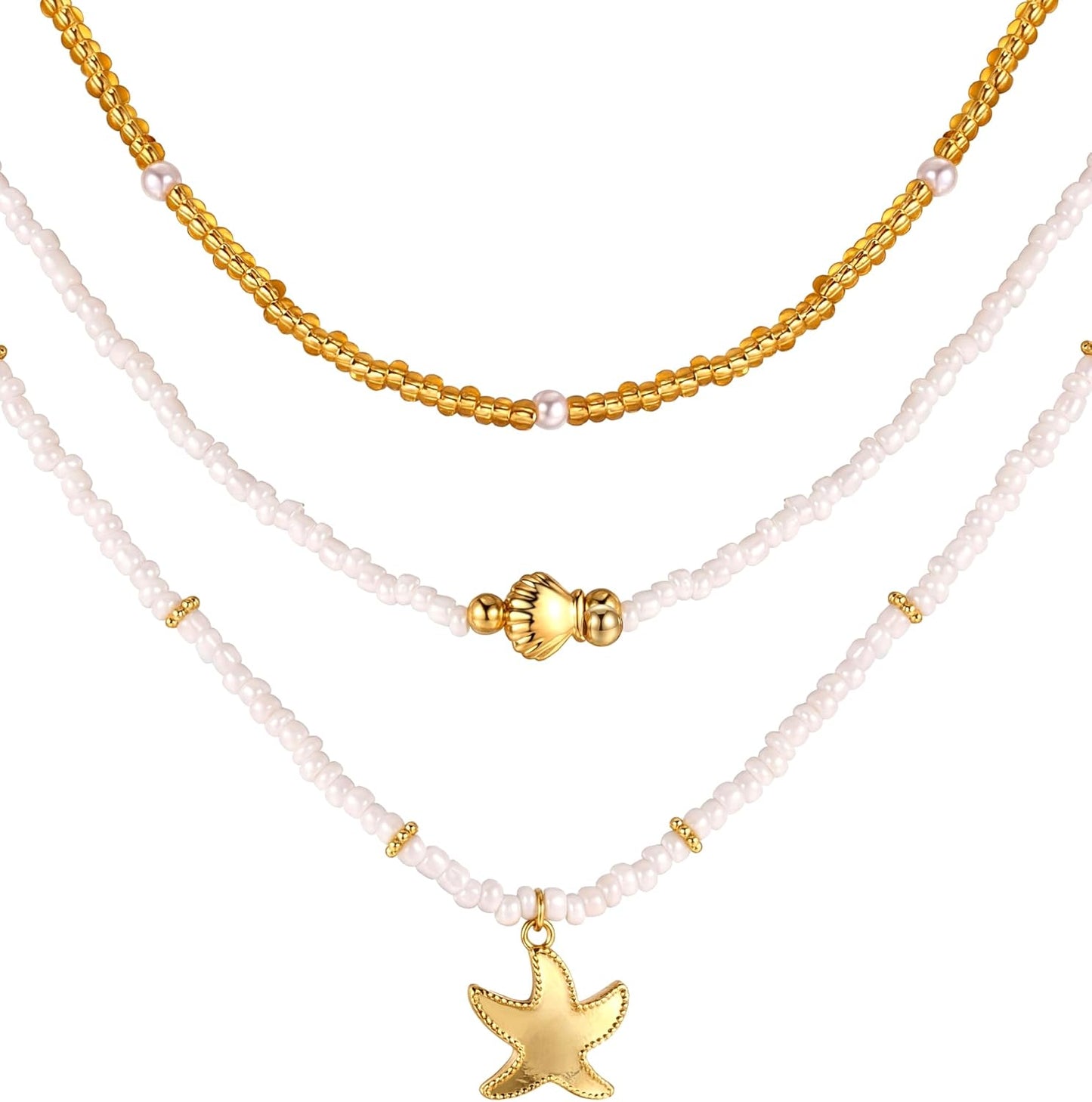 LOYALLOOK Collar de estrella de mar de concha para mujer, chapado e...