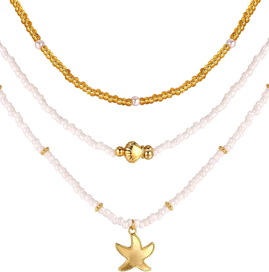 LOYALLOOK Collar de estrella de mar de concha para mujer, chapado e...
