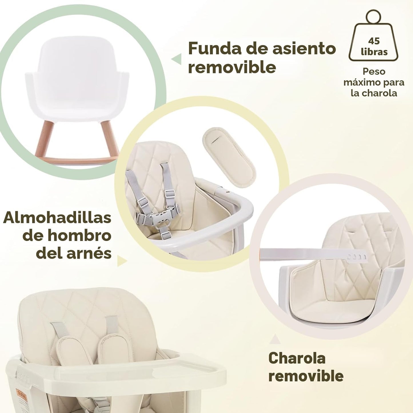 Mallify Silla alta de madera 3 en 1, sillas altas convertibles para...