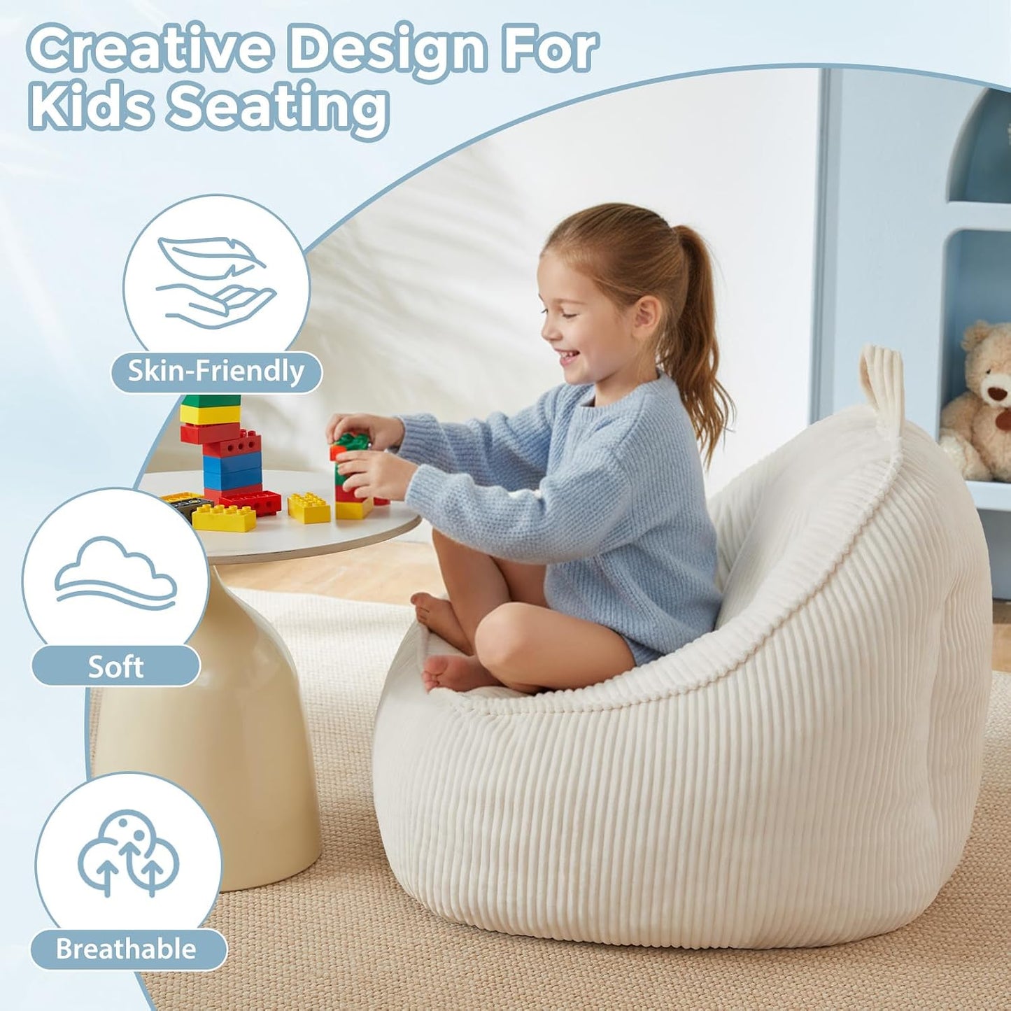 HUGHEAVEN Sillas puff para niños, puf para niños, cómoda y acogedor...