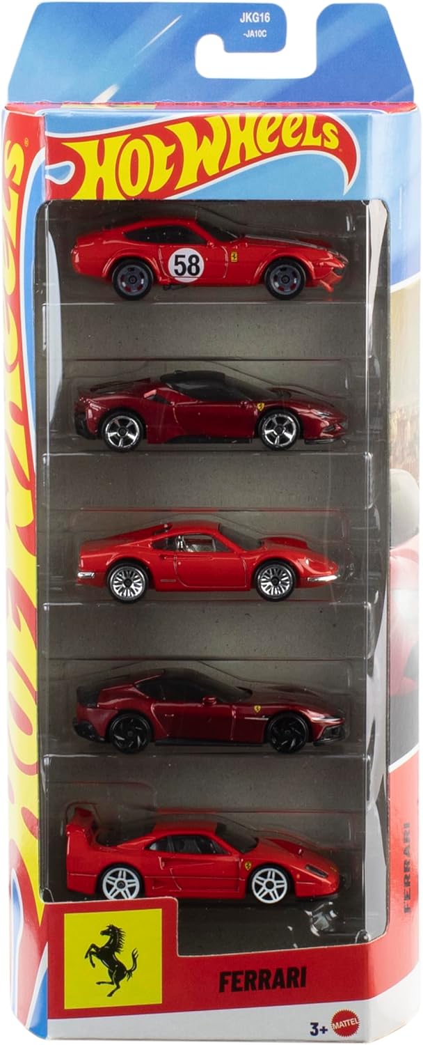 Hot Wheels Toy Ferrari Cars, 5 unidades fundidas a presión a escala...