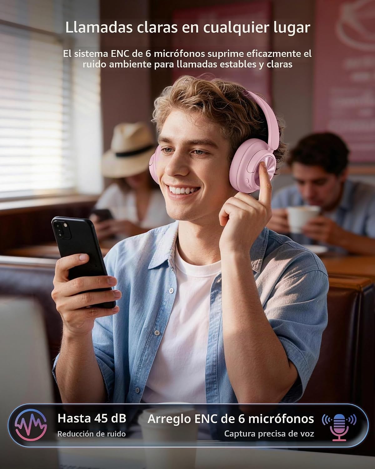 Auriculares híbridos con cancelación activa de ruido, 120 horas de...