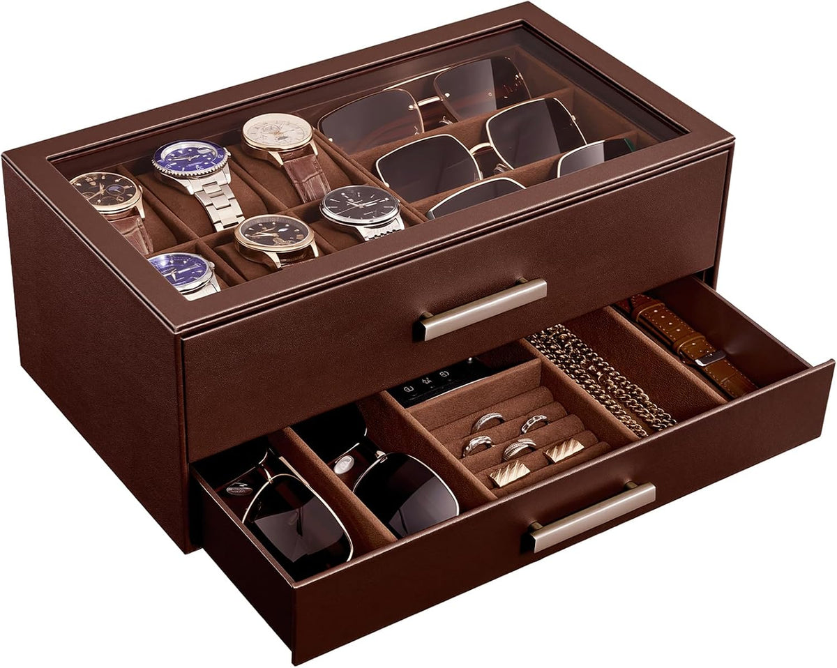 ProCase Caja de reloj, caja de joyería para hombre para 6 relojes y...
