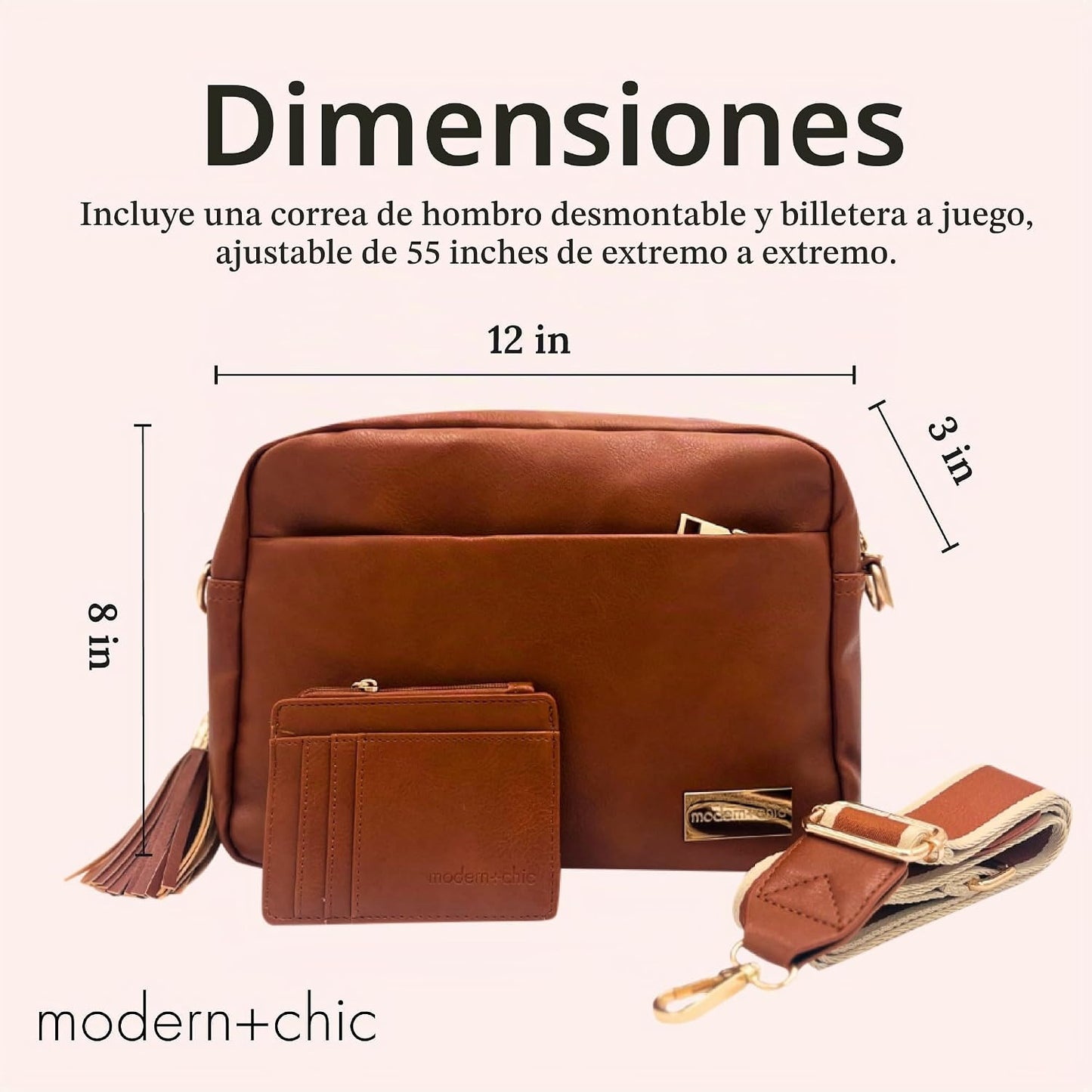 Modern+Chic Bolso cruzado Alice: bolso de cuero vegano con amplios...