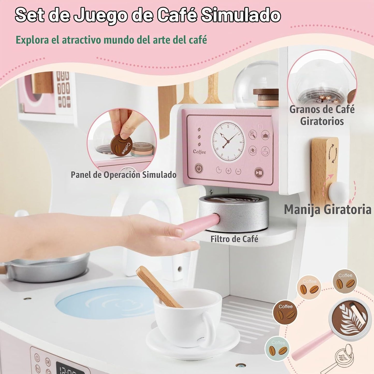 Costzon Cocina de Juguete de Madera, Juego de Cocina con Cafetera d...