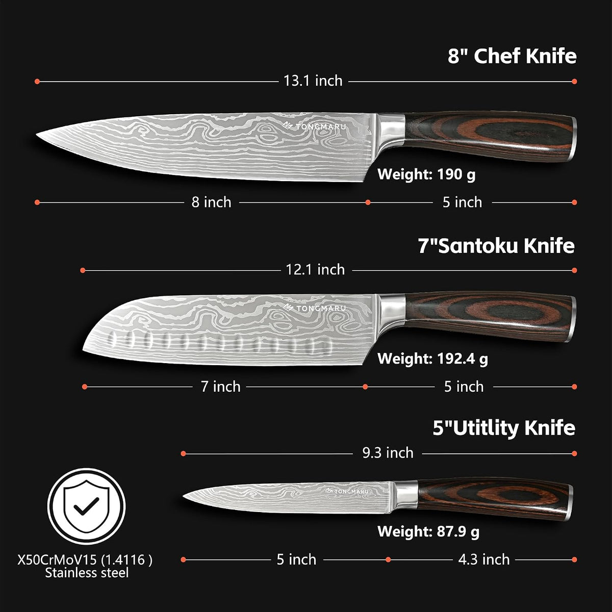 Juego de cuchillos de chef de cocina profesional, Razor Sharp de ac...