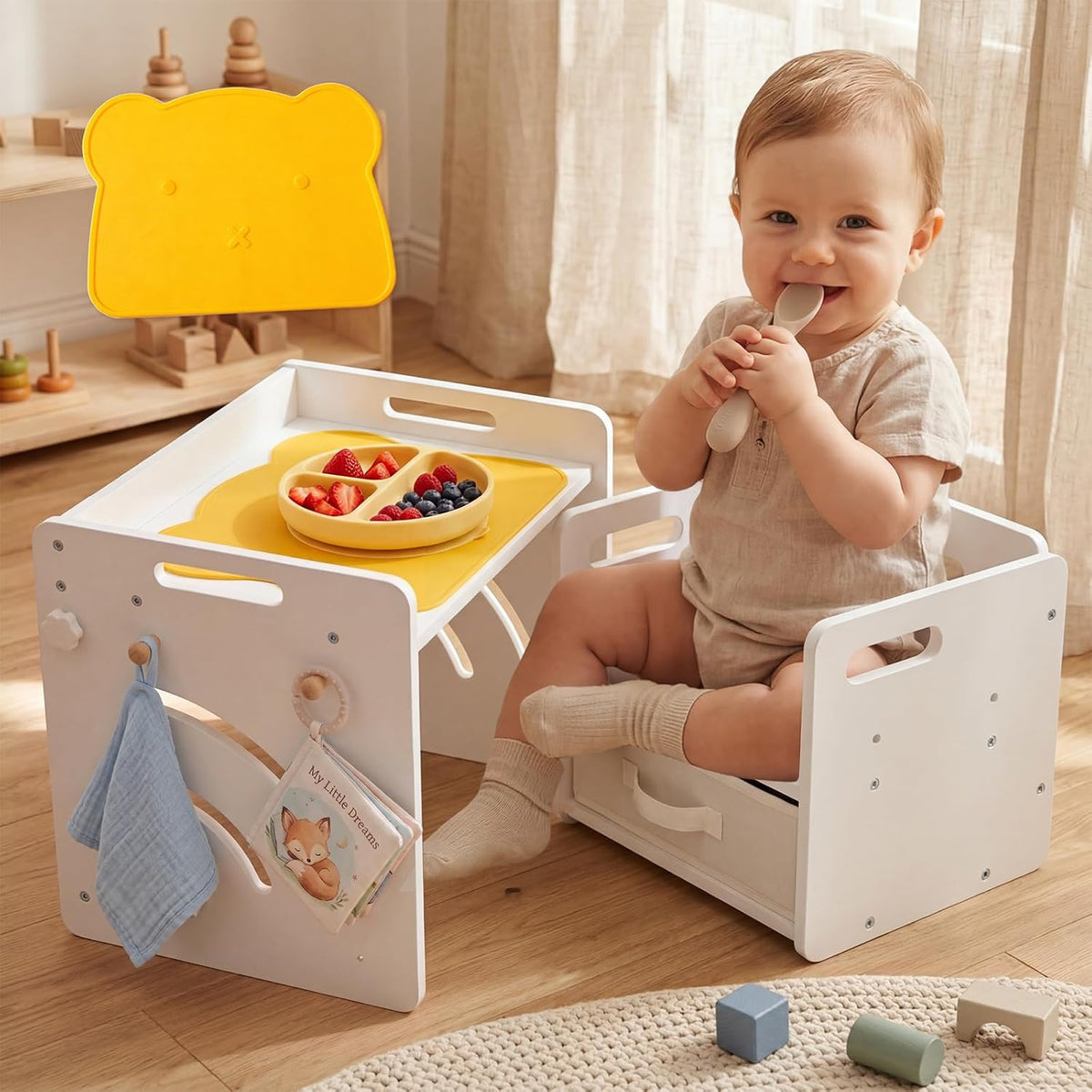 STEPLAY Montessori - Juego de mesa y silla para niños con caja de a...