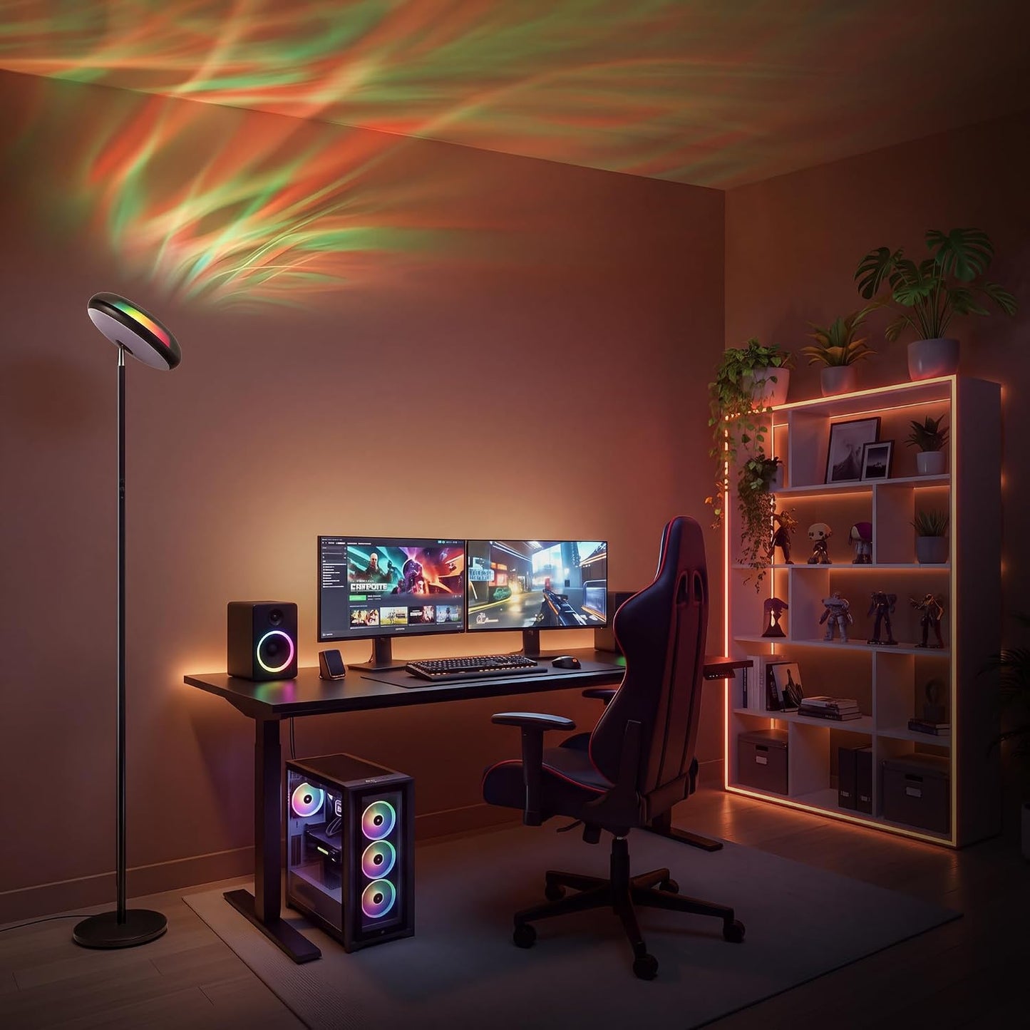 SIBRILLE Lámpara de pie Uplighter con proyector RGB ondulado, 3 en...