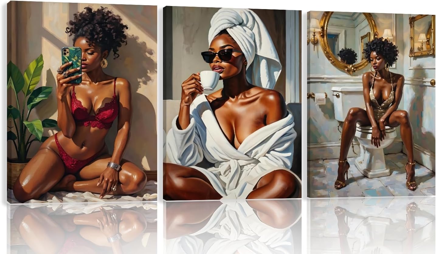 3 piezas de lienzo de melanina Queen elegante arte de pared para mu...