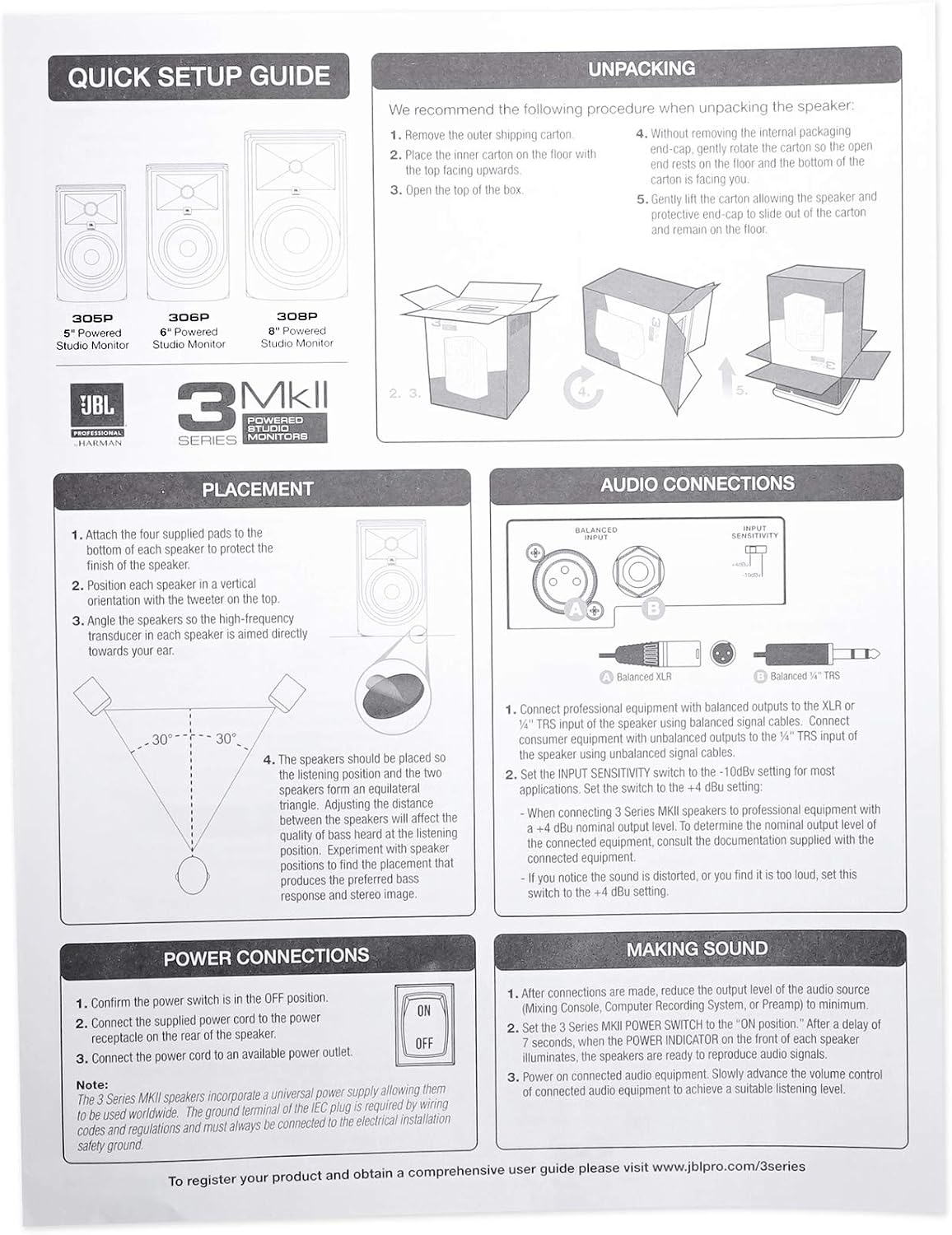 JBL Altavoces de monitoreo de estudio 308P MkII de 8" (par)