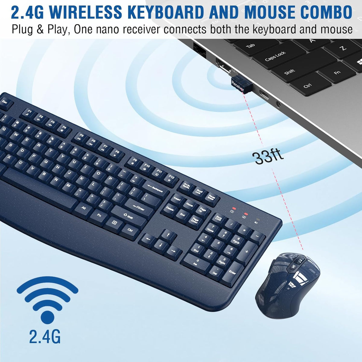 Combo de teclado y mouse inalámbrico, EDJO, teclado de computadora...